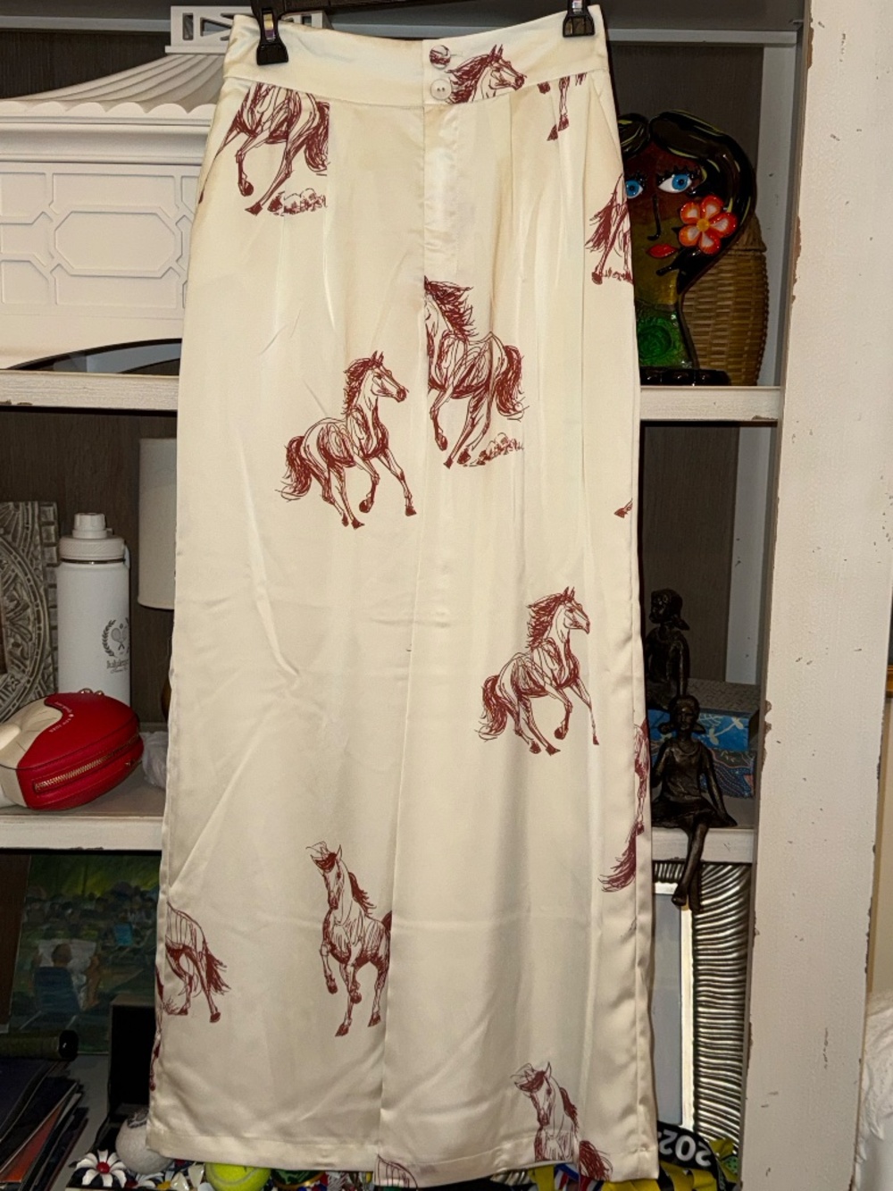 Le' Al.x Xs Horse print satin high waited pleated front wide leg pants Le Alx - Picture 4 of 6